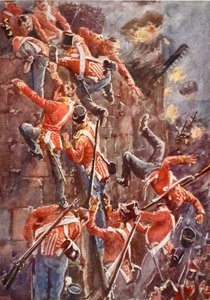 A 5ª Divisão atacou escalando as muralhas de San Vincente, ilustração de "Batalhas do Século Dezenove" de Archibald Forbes, GA Henty e Major Arthur Griffiths
